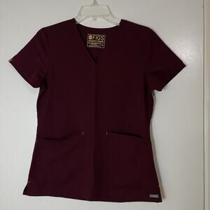 FIGS short sleeve 2 pocket medical scrub top maroon red XS